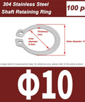 50 Pcs Heavy Duty External Circlips C-Clip Retaining Rings Made From 304 Stainless Steel 7mm And 10mm Sizes, 9.3mm Inner Diameter
