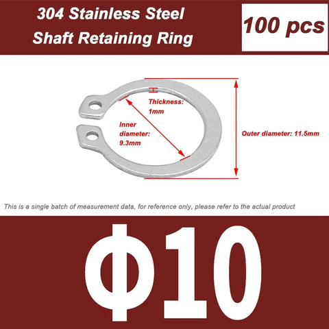 50 Pcs Heavy Duty External Circlips C-Clip Retaining Rings Made From 304 Stainless Steel 7mm And 10mm Sizes, 9.3mm Inner Diameter