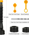 Gas Can Spout Replacement Kit With Flexible Nozzle And Vent Cap Includes Three Spouts, Three Vent Caps, Six Seals, Six Adapters And Drill Bit