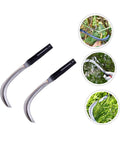 Two Piece Durable Mowing Sickle Garden Tool Set For Weeding, Harvesting, And Cultivation With ergonomic handles shown in use