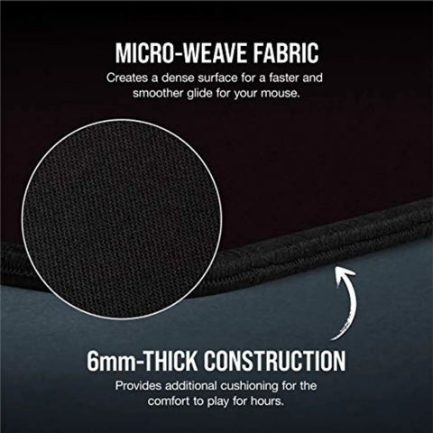 Close-up of MM350 PRO Extended XL Spill Proof Cloth Gaming Mouse Pad showing micro-weave fabric and 6mm-thick construction.