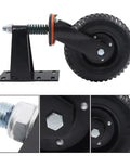 8 Inch Black Heavy Duty Gate Caster Wheels 2 Pack features solid rubber tire and steel bracket for stable yard door support.