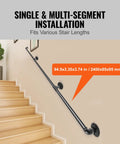 Beefy 8 Foot Pipe Stair Handrail Set With Wall Mounts Three 31.5 Inch Sections Carbon Steel Industrial Railing installation