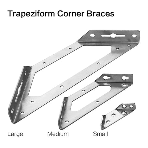 Built Tough Stainless Steel Corner Braces 40 Piece Set Large Angle Brackets showing large, medium, and small braces for furniture support.