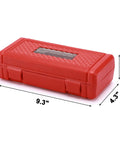 Red storage case for Deep Axle Nut Impact Socket Set For Half Inch Drive With 12 Point Design In CR MO Steel, showing dimensions.