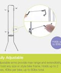 Michelangelo Gravity Two Bike Storage Rack No Drill Wall Lean Vertical Bike Holder shown with adjustable arms.