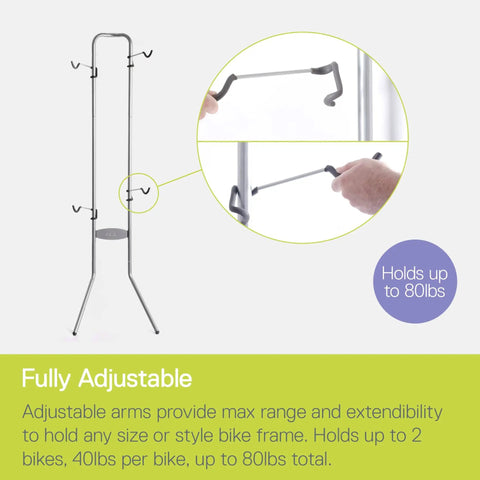 Michelangelo Gravity Two Bike Storage Rack No Drill Wall Lean Vertical Bike Holder shown with adjustable arms.