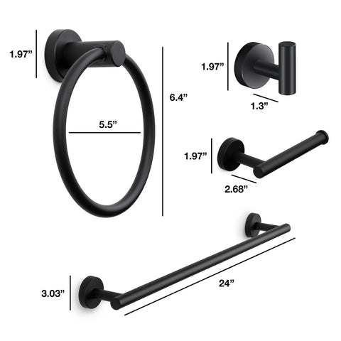 Gold 4 Piece Bathroom Hardware Set With 24 Inch Towel Bar Towel Ring Toilet Paper Holder And Robe Hook wall mount layout