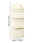 Compact Triple Tier Hanging Closet Organizer With Airy Mesh Pockets Ideal For Bras Bottoms And Socks featuring three shelves for storage.
