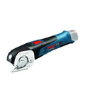 Pro Grade Hella Tough Cordless Electric Shears For Multi Material Cutting With Slick Lithium Ion Battery and Knockout Cutting Power For Carpet PVC Leather Fabric, blue handle shown