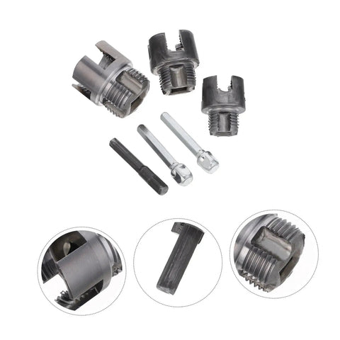 Popetpop 3 Pc Pvc Pipe Threader Set For Electric Drill Integrated Internal External Threading Tool For 1-2-Inch 3-4-Inch 1-Inch Pipes plumbing thread cutter kit. Three pipe thread cutters with drill adapters.