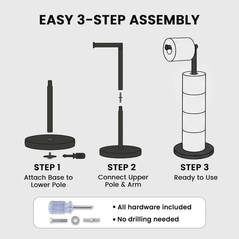 Freestanding Toilet Paper Holder Stand With Extra Heavy Weighted Base And Non Slip Mat Sleek Black Modern Bath Decor assembly guide steps