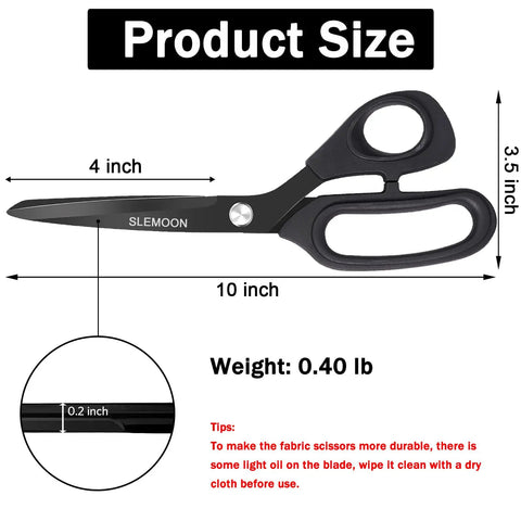 10 Inch All Purpose Heavy Duty Scissors For Home Office And Workshop, Workhorse Steel Blades For Cutting Fabric Paper Cardboard Leather And More, Rust Resistant With Comfortable Grip And Durable Construction, 10-inch black scissors size view