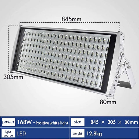 Tough As Nails 168 Watt LED Flood Light, 845mm x 305mm outdoor lamp with IP66 aluminum housing for job sites.