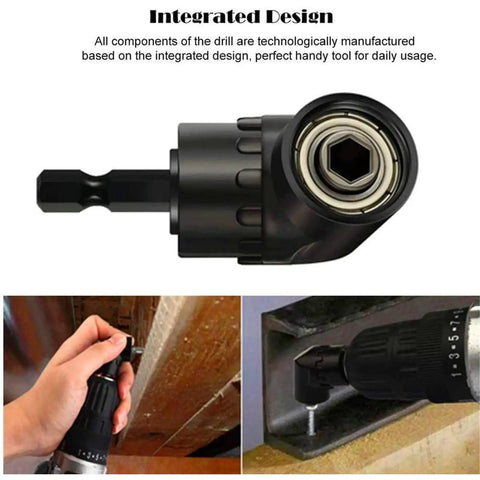 Right Angle Drill Adapter 105 Degree, 360 Degree Rotatable Hex Shank in use for tight spaces