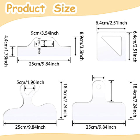 Clear Acrylic Router Templates Set For Charcuterie Boards And Cutting Boards, 4 Pcs, shown with dimensions.