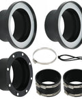 4-inch magnetic dust collection fittings starter kit: black plastic adapters, metal hose clamps, and mounting flange (two adapters, two clamps)