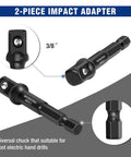 Two-piece impact adapter shown with universal 3/8-inch chuck, part of Fifteen-Piece Bolt And Nut Remover Set For Stripped, Damaged, Rounded Off And Rusted Bolts And Nuts Three-Eighth Inch Drive With Universal Chuck And Beefy Impact Adapters