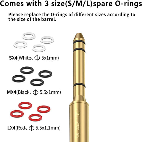 22LR Red Laser End Barrel Bore Sight with brass construction and O-rings for pistols, rifles, wheelguns, air guns.