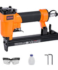 Pro Grade Pneumatic Staple Gun For Woodworking And Upholstering Projects Featuring Slick Firing 22 Gauge Design with accessories.