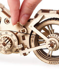 Wooden Mechanical Motorcycle DIY Kit With Rubber Band Engine Dope Vintage Bike Model, plywood with wide rear wheel