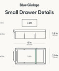 Diagram showing dimensions of Small 20 Drawer Stackable Clear Organizer Cabinet For Hardware Beads Plastic Blocks Office And Craft Storage Gray Made In Korea Great For DIY Projects And Bead Stash With Adjustable Dividers.