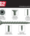 Polymer Coated Size 8 Deck Screw With Coarse Threads And Bugle Head Gray 5 Lb Box Pro Grade Primeguard 10 Outdoor Rated For Treated Lumber Sharp Point