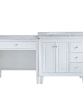 Top Shelf Carrara White Marble Bathroom Vanity With A Sleek Single Sink Setup And Rock Solid Wood Cabinet Featuring Brushed Nickel Knobs For That Go To 67 Inch Clean Slick Vibe, side view showing drawer and cabinet details.
