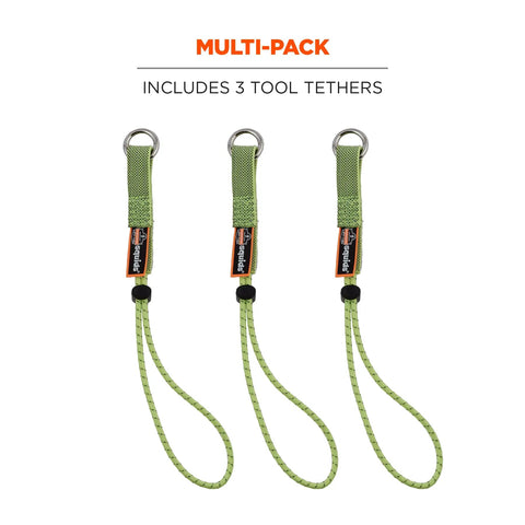 Squids 3703 Tool Tail Attachment With Loop End For Secure Tool Attachment Standard Length 15 Lb Lime Pack Of 3 Elastic Tool Tails With Tubular Nylon Webbing Locking Barrel Clamp And Enclosed O Ring For Retrofit Attachments