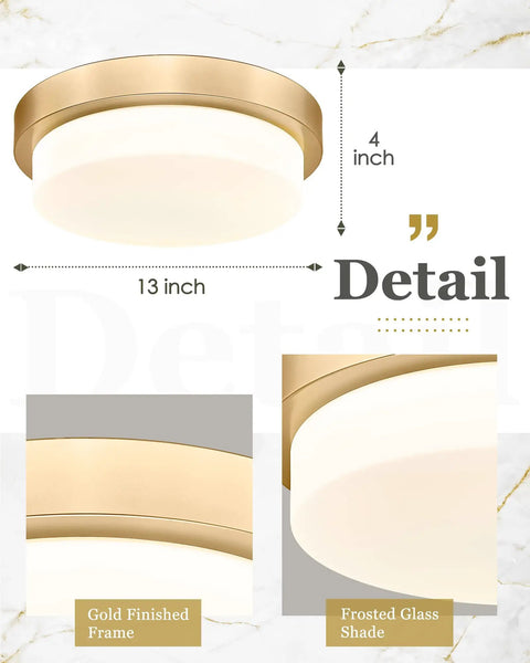 Dope Gold Brass Flush Mount Ceiling Light With 13 Inch Close To Ceiling LED Fixture Dimmable 24W 2200Lumen 5 CCT Adjustable