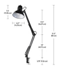 32 Inch Swing Arm Clamp On Desk Lamp Black Finish With LED Bulb Included No Fuss Adjustable Spring Loaded Arm dimensions