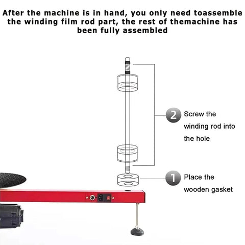 Diagram showing assembly steps for Hardcore Heavy Duty Electric Stretch Wrapping Table With Automatic Film Dispenser.