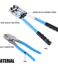 Pro Grade 2 Piece Wire Crimping Tool Kit with Cable Cutter Terminal Crimper, blue handles, high-quality steel, enamel finish, side view.