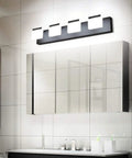 Four Light Matte Black Vanity Lights Over Mirror LED Modern Bathroom Fixture With Acrylic Diffusers Durable Black Metal Frame
