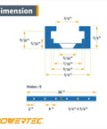Dimensions of Double Cut 36 Inch Universal T Track With Predrilled Mounting Holes For Woodworking Jigs And Fixtures Set Of Two