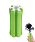 Golf Bag Organizer And Club Carrier For On The Go Golfers Portable Storage Clip shown in green with clubs.