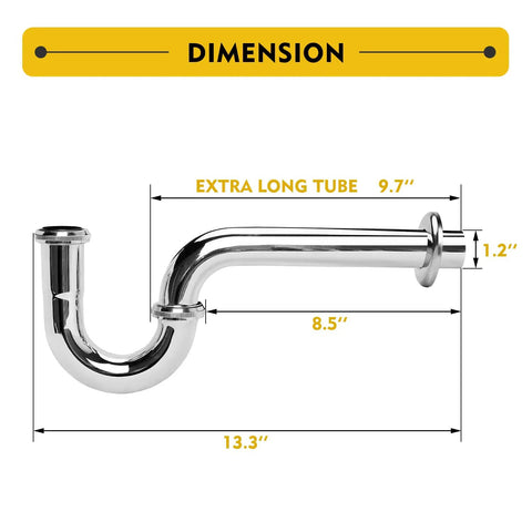 Dimensions of Stainless Steel P Trap One And A Quarter Inch Bathroom Basin Sink Waste Trap With Reducing Washer And Chrome Finish