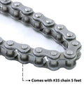 Close-up of a 5-foot chain included with Go Kart Clutch 12 Tooth Three Quarter Inch Bore With Centrifugal Clutch 12T