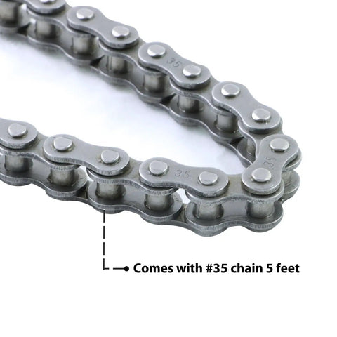 Close-up of a 5-foot chain included with Go Kart Clutch 12 Tooth Three Quarter Inch Bore With Centrifugal Clutch 12T