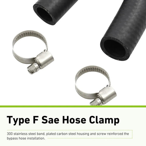 Heavy Duty Heater Core Bypass Hose Handles Heat Tight With Clamps Controls Cooling Crossover For Quick Warm Up On Ls1 Lsx Ls2 Ls3 Lq4 Lq9 V8 Blocks Fits Oem 551699 Stainless steel hose clamps with black rubber hoses.