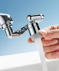 Rotating Faucet Aerator With 1440 Degree Swivel And Two Modes, Slick Brushed Brass And Stainless Steel Finish in use by hand