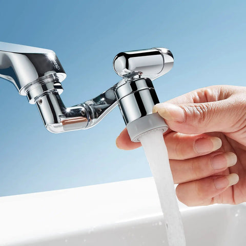 Rotating Faucet Aerator With 1440 Degree Swivel And Two Modes, Slick Brushed Brass And Stainless Steel Finish in use by hand