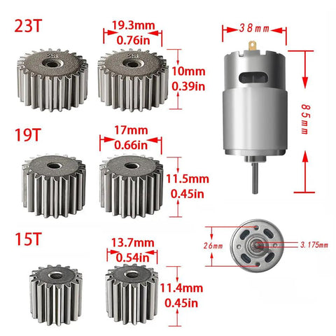 High Power 12V RS550 30000RPM 7R Motor Upgrade Kit Pair With 15T 19T And 23T Pinions For Kid Ride On Cars diagram