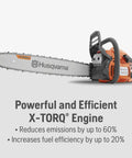 450 Rancher 20 Inch Gas Chainsaw with 50.2cc 3.2HP X Torq engine, showing bar and handle, for yard work and pruning