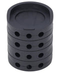 Stacked black anti vibration rubber foot pads for washing machines and furniture 4 pack durable non slip feet mats modular stabilizers.