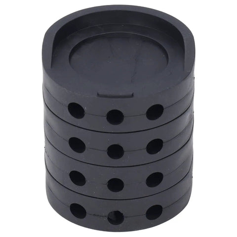 Stacked black anti vibration rubber foot pads for washing machines and furniture 4 pack durable non slip feet mats modular stabilizers.