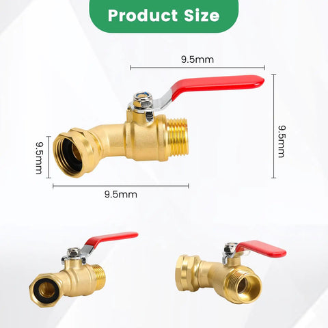 Heavy Duty Full Flow Ball Shut Off Valve With Long Handle In Thick Solid Brass Three Quarter Inch GHT Garden Hose Valve For Outdoor Faucets Lawn Irrigation Car Wash 360 Degree Swivel Anti Kink Design, size view