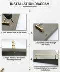 Installation steps for Three Pack Gold Tone Brass Shelf Rails and Brackets Kit for Cabinets and Kitchen Storage Decor Gallery Posts Anti Tip Fence Enclosure Display Shelves Heavy Duty Solid Brass Build.
