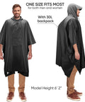 Front and side view of 3 In 1 Hooded Rain Poncho For Adults With Pocket Waterproof Lightweight Unisex Rain Coat in Black