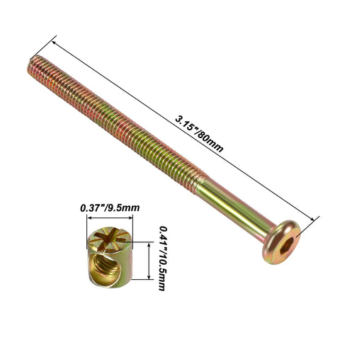 Heavy Duty Galvanized Hex Socket Bed Bolts And Barrel Nut Kit M6 X 80mm showing M6 bolt and barrel nut dimensions for DIY furniture assembly.